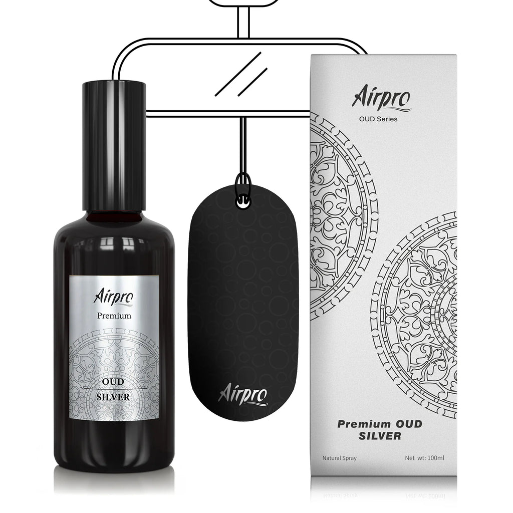 Airpro OUD Silver perfume fragrance with green apple potpourri and lily scent notes C3 Auto care