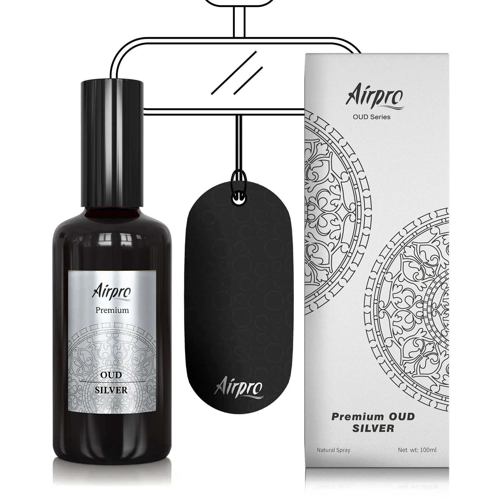 Airpro OUD Silver perfume fragrance with green apple potpourri and lily scent notes C3 Auto care