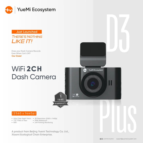 Yuemi D3 Plus 2K dual channel dash cam front rear WiFi car camera