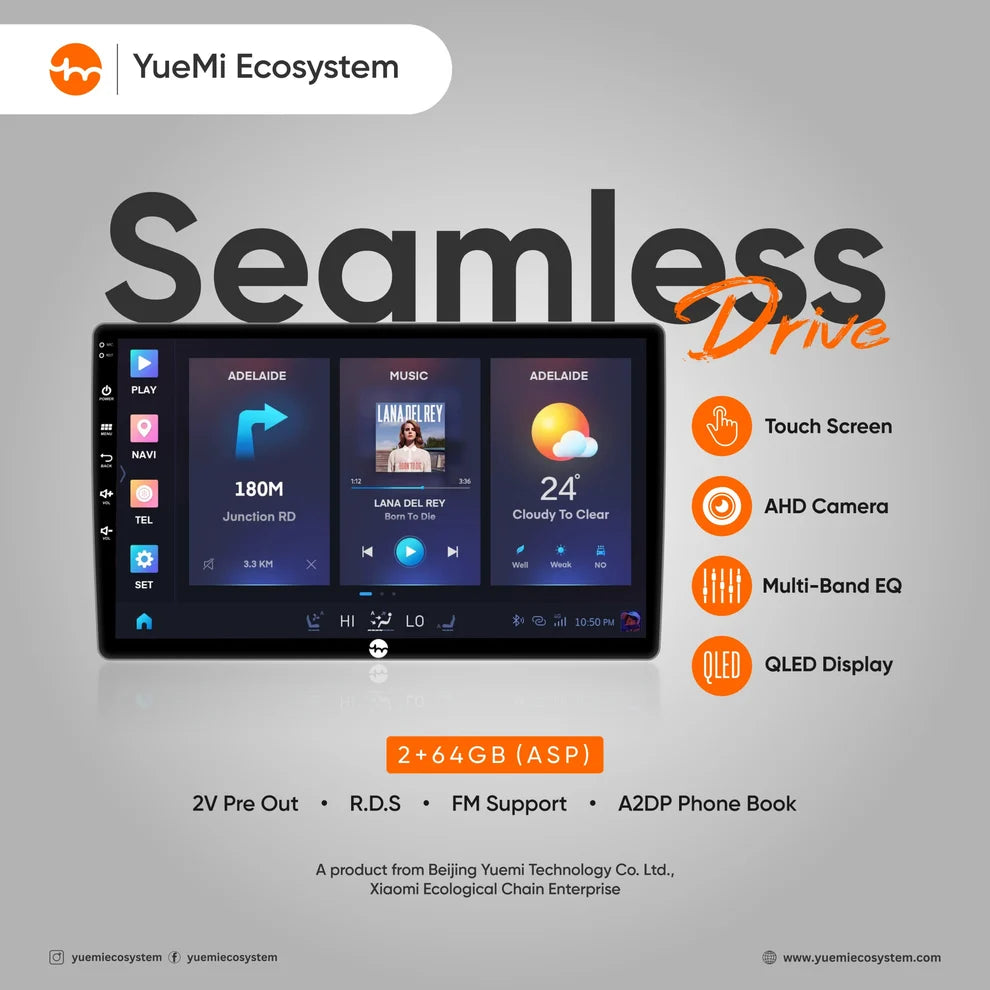 Yuemi E1 touchscreen Android car stereo with QLED display