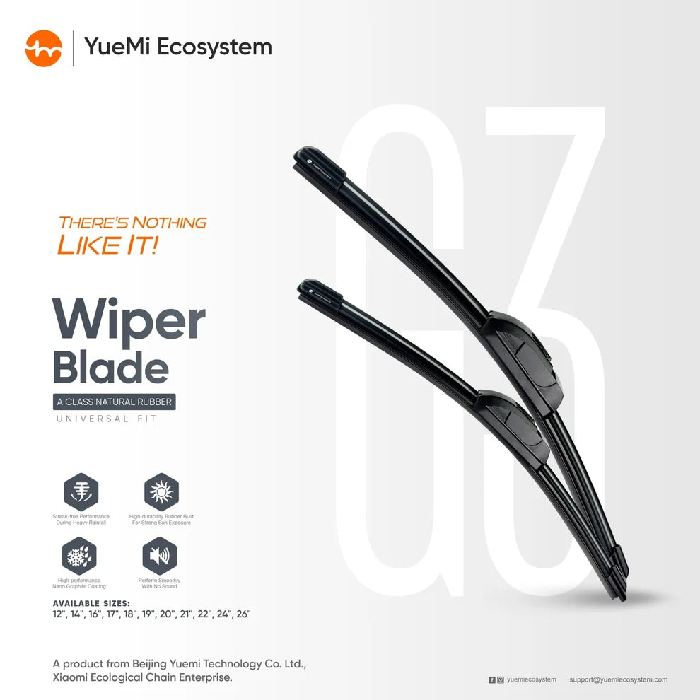 Wiper blade with YueMi Ecosystem branding on a white background
