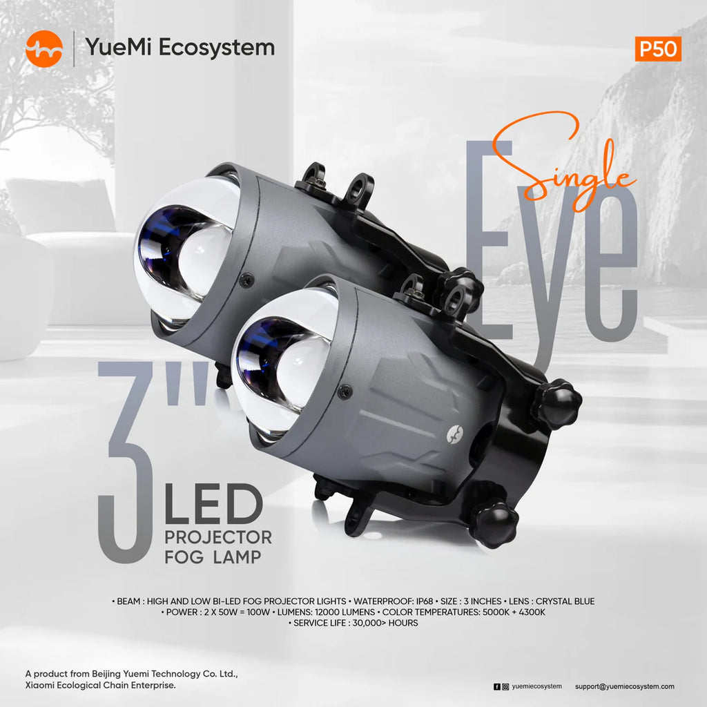 Yuemi P50 3 inch LED projector fog lamp with high and low Bi-LED beam for cars from C3 Auto Care India