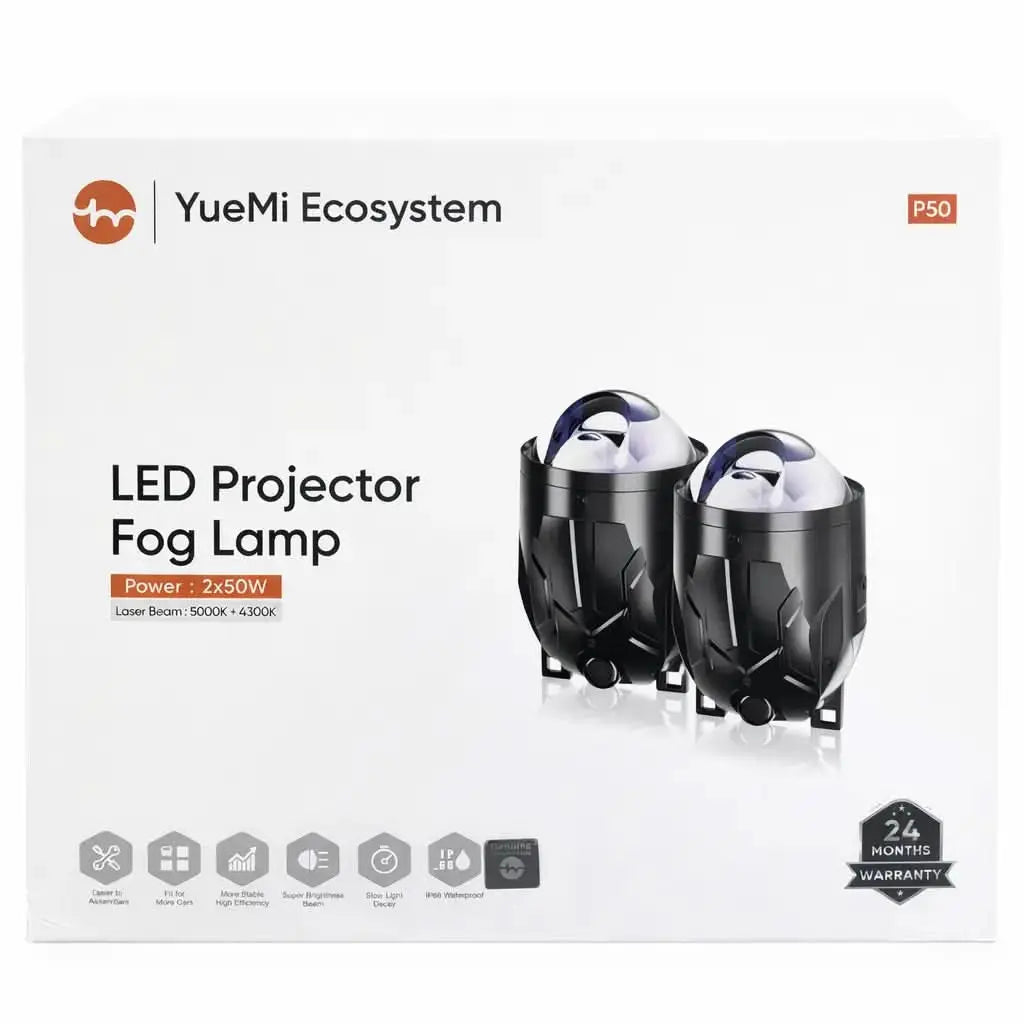 Yuemi P50 premium LED projector fog lamp pair for car lighting upgrade with 24 months warranty from C3 Auto Care